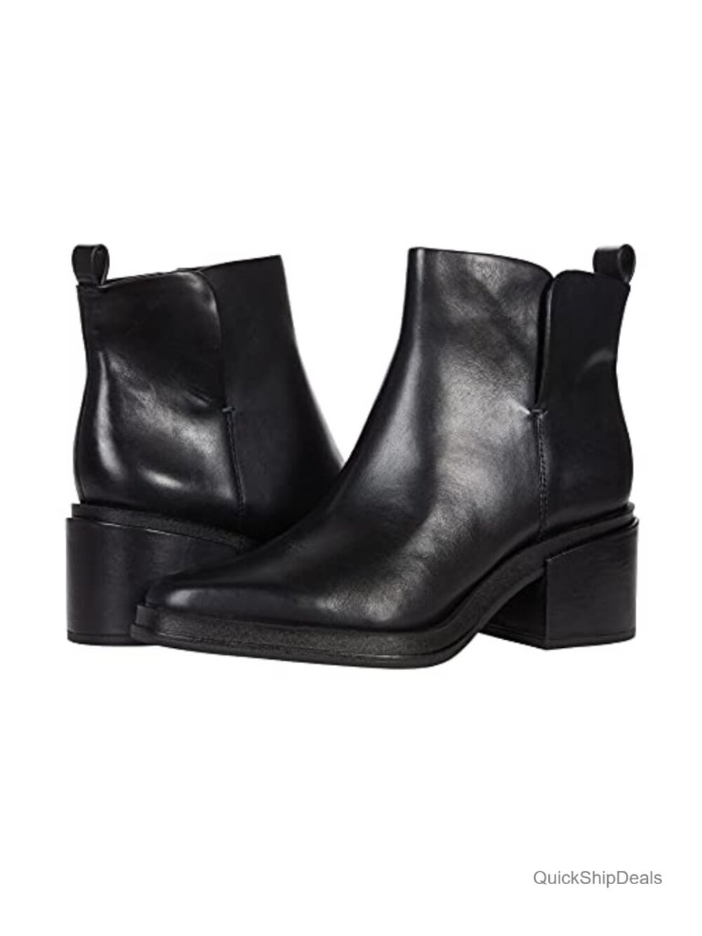 Women's Pointed Toe Leather Ankle Booties Block Heel Side Zip